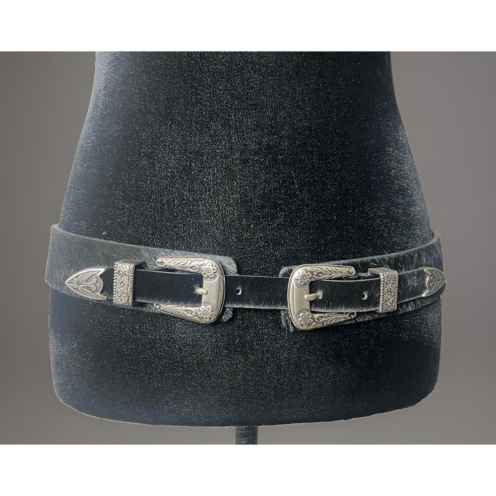 MAISON BOINET Double Buckle Black Hair Cow Leather Belt Made In FRANCE 85/34